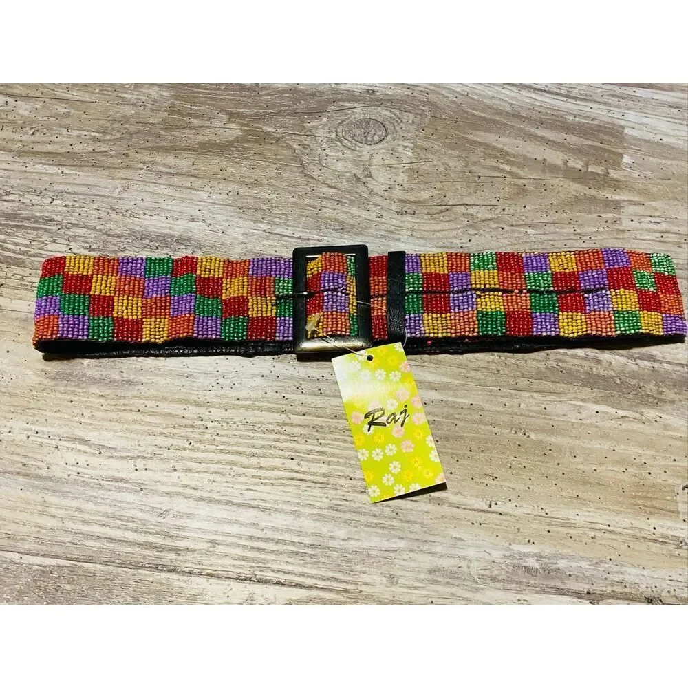 Raj Vintage Deadstock Y2K Beaded Leather Boho 35” Belt